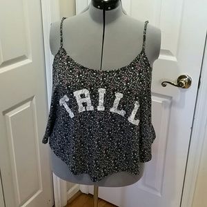 Wet Seal Boho Ditsy Pink & Blue Micro Floral Slogan Bandana Scarf Cami Tank Top